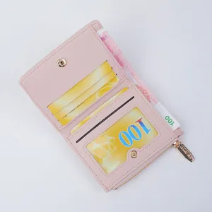 Minimalistische rosa Damen-Geldbörse mit Kartenfächern und Reißverschluss-Münzfach