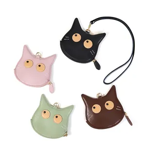 Set mini portamonete a forma di gatto in pelle PU in rosa nero verde e marrone