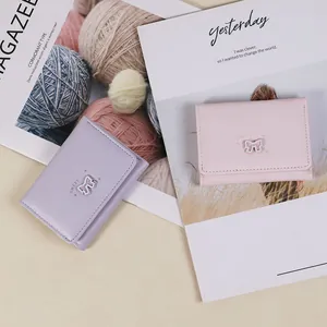 Petit Portefeuille à Nœud Style Coréen pour Femmes Étudiant INS Court Tri-plié en Cuir PU Porte-cartes Porte-monnaie