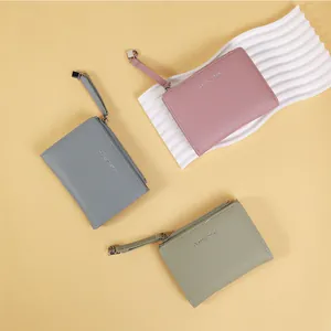 Morandi colors lychee pattern leather card holder with CLASSIC STAR brand logo