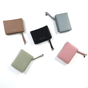 Short minimalist zip wallets for women in five colors with textured pebble leather