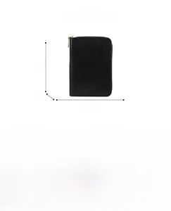 Detail view of black RFID passport wallet showing dimensions 11.5x16x2.5cm and interior slots