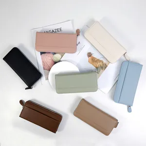 Multi-color long pebbled leather zip wallets for women with accordion card organization
