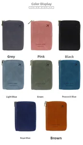 Grid display of RFID travel wallets in eight different colors with zipper closure