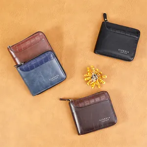 Short vintage men's wallet with stone pattern splicing and large zipper capacity