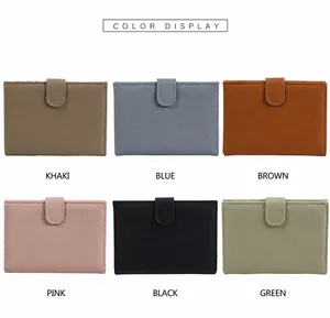 Travel passport wallets shown in khaki, blue, brown, pink, black and green colors