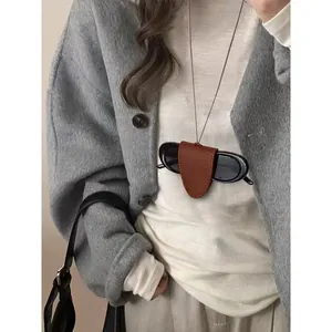 Fashion Leopard Print PU Leather Sunglasses Holder Neck Hanging Magnetic Glasses Case Portable Eyewear Protector For Women
