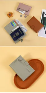 Litchi texture leather travel passport wallet with multiple card slots and coin pocket