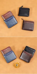 Detail of retro men's wallet in four colors featuring zipper and stone texture
