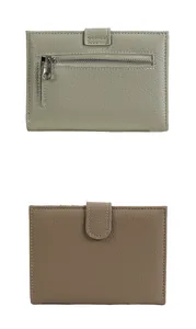 Front and back detail of pebbled leather travel passport wallet with snap and zipper