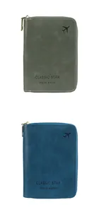 Detail of travel wallets with RFID blocking leather texture and metal zipper closure