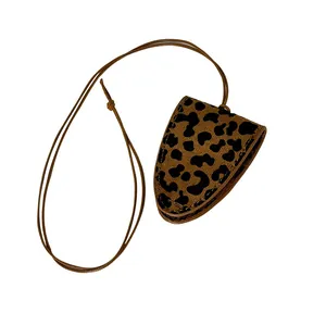 Leopard print magnetic sunglasses holder with neck strap in PU leather for women