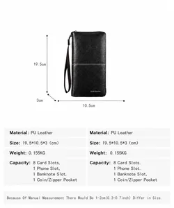 Gedetailleerde maattabel en interne structuur van de zwarte leren ritssluiting clutch