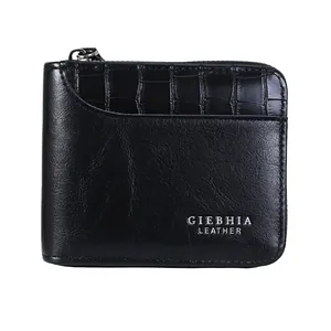 Vintage Men Short Wallet Crocodile Pattern Splice PU Leather Zipper Coin Purse Multi Card Slot Credit Card Holder Wallet
