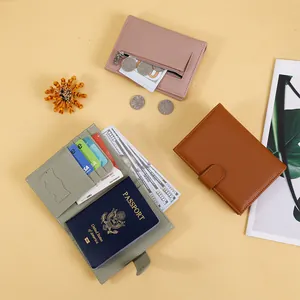 Slim minimalist passport holder for women with multi-card slots and coin pocket