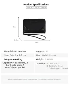 Detaillierte Größenangaben für gestreifte PU-Leder-Geldbörse mit Maßen 14x9x2,5cm