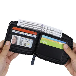 Men's retro stone texture wallet with multi-slots and secure wrap-around zipper