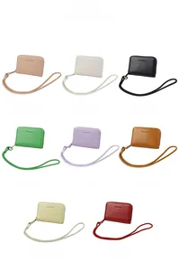 Detailed grid showing eight macaron-colored zipper wallets in premium lychee leather