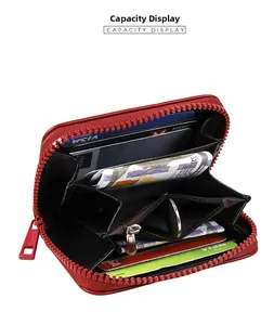 Interior detail of red wallet showing card slots, large banknote layer and coin pocket