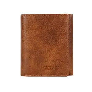 Braune Herren Geldbörse aus Leder im Vintage-Stil, dreifach faltbar mit Textur
