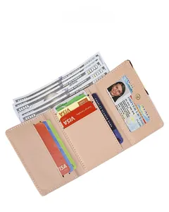 Detailed interior of a pink PU leather wallet showing card slots and cash compartment