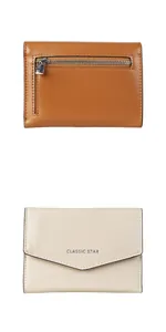 Détail du portefeuille enveloppe à trois volets montrant le cuir PU et le zip