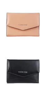 Portefeuilles enveloppe rose et noir superposés en cuir grainé avec texte Classic Star
