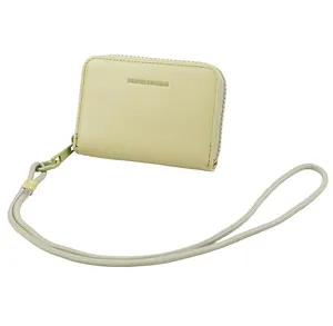 Detail of light green litchi texture leather purse with Forever Sunshine lettering