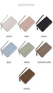 Multiple colors of minimalist large capacity leather wallets with wristlets and gold zippers