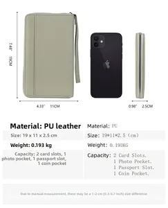 Sage green lychee textured passport wallet dimensions showing size and internal storage