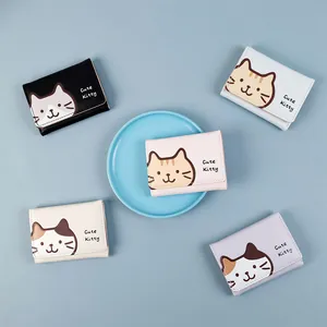Cute kitten tri-fold PU leather wallets for women in five pastel colors with button closure