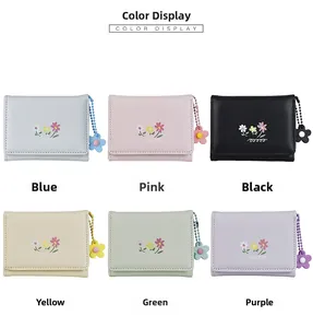 Detailed grid view showing six floral colors of the cute PU leather trifold wallet