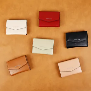 Portefeuille femme à rabat en cuir PU trois volets avec lettrage classique en six tons