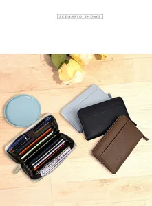Large capacity zip-around leather wallets in multiple colors with organized card slots
