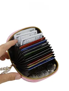 Porte-cartes rose à perles avec plusieurs fentes et grande capacité de rangement