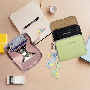 Japanese Style PU Leather Women Mini Coin Purse Small Wallet With Beaded Braided Rope Tassel Card Holder Zipper Money Bag