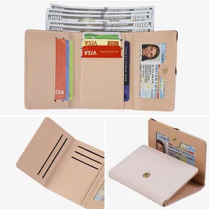 Cute trifold PU leather wallet with cat motif, multiple card slots and clear ID window