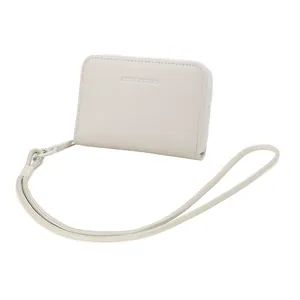Minimalist macaron leather zip wallet with long lanyard and Forever Sunshine text