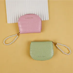 Porte-monnaie en Cuir PU à Motif Crocodile pour Femmes Mini Portefeuille Élégant Avec Dragonne en Künstliche Perles et Fermeture Éclair