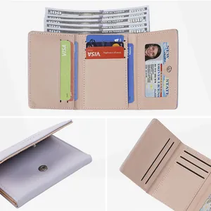 Three-fold lilac PU leather wallet for women with card slots and bill compartment