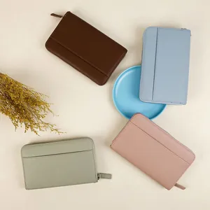 Japanese large capacity zipper accordion wallet with litchi texture in four elegant colors