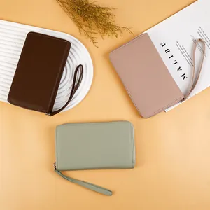 Women Long Wallet PU Leather Lychee Pattern Passport Holder Large Capacity Zipper Handbag With Wristlet Travel Minimalist