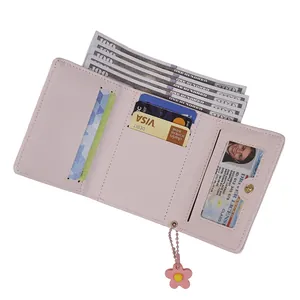 Pink floral trifold wallet for women with card slots and bill compartment