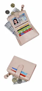 Pink crackle leather wallet interior detail showing multiple card slots and coin pocket