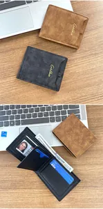 Detailed view of vintage men's bifold wallet with multiple card slots on an office desk