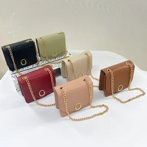 Damen Mini PU Leder Kette Umhängetasche Mit Spiegel Gold Metallschnalle Einfarbig Schultertasche Mode Kleine Quadratische Tasche