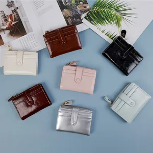 Retro cracked leather bi-fold wallet with zipper pocket and snap closure in 7 colors