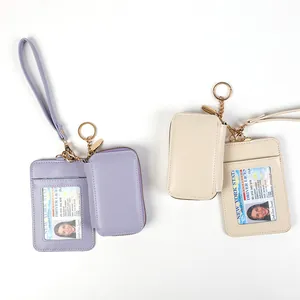 PU Leather Key Case and Card Holder Set With Lanyard Multi-functional Zipper Coin Purse ID Protector For Women Jewelry