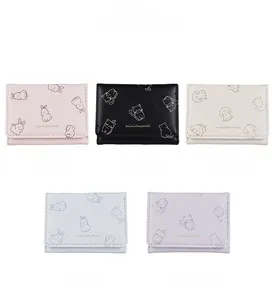 Short PU leather wallets for women featuring cute animal prints in five pastel colors