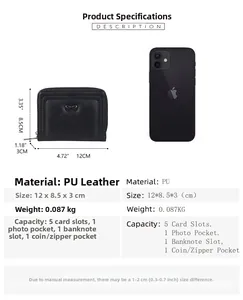 Detailed size specifications of the bow-knot wallet with iPhone size comparison guide